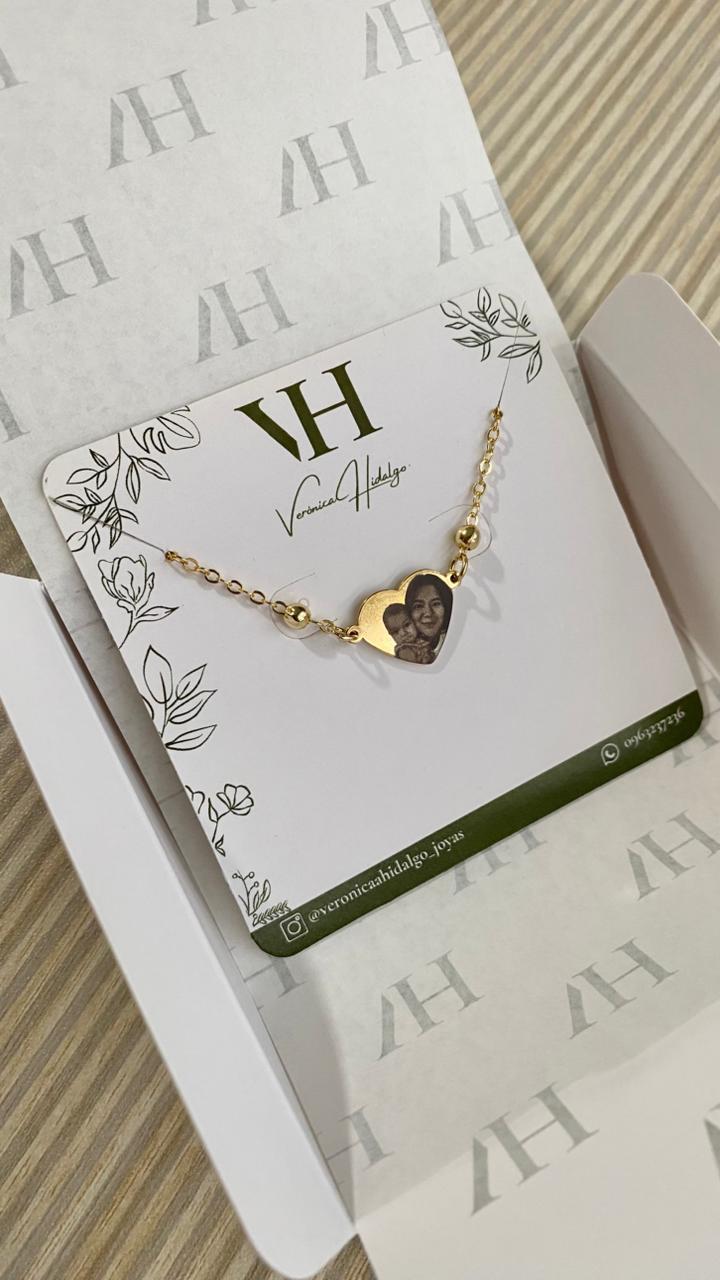 Pulsera con fotograbado en dije de corazón 15mm