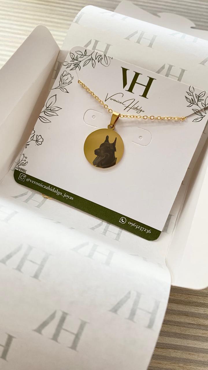 Cadena con fotograbado en dije redondo de 25mm